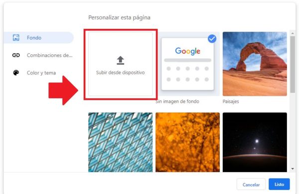 subir imagen de fondo en google chrome
