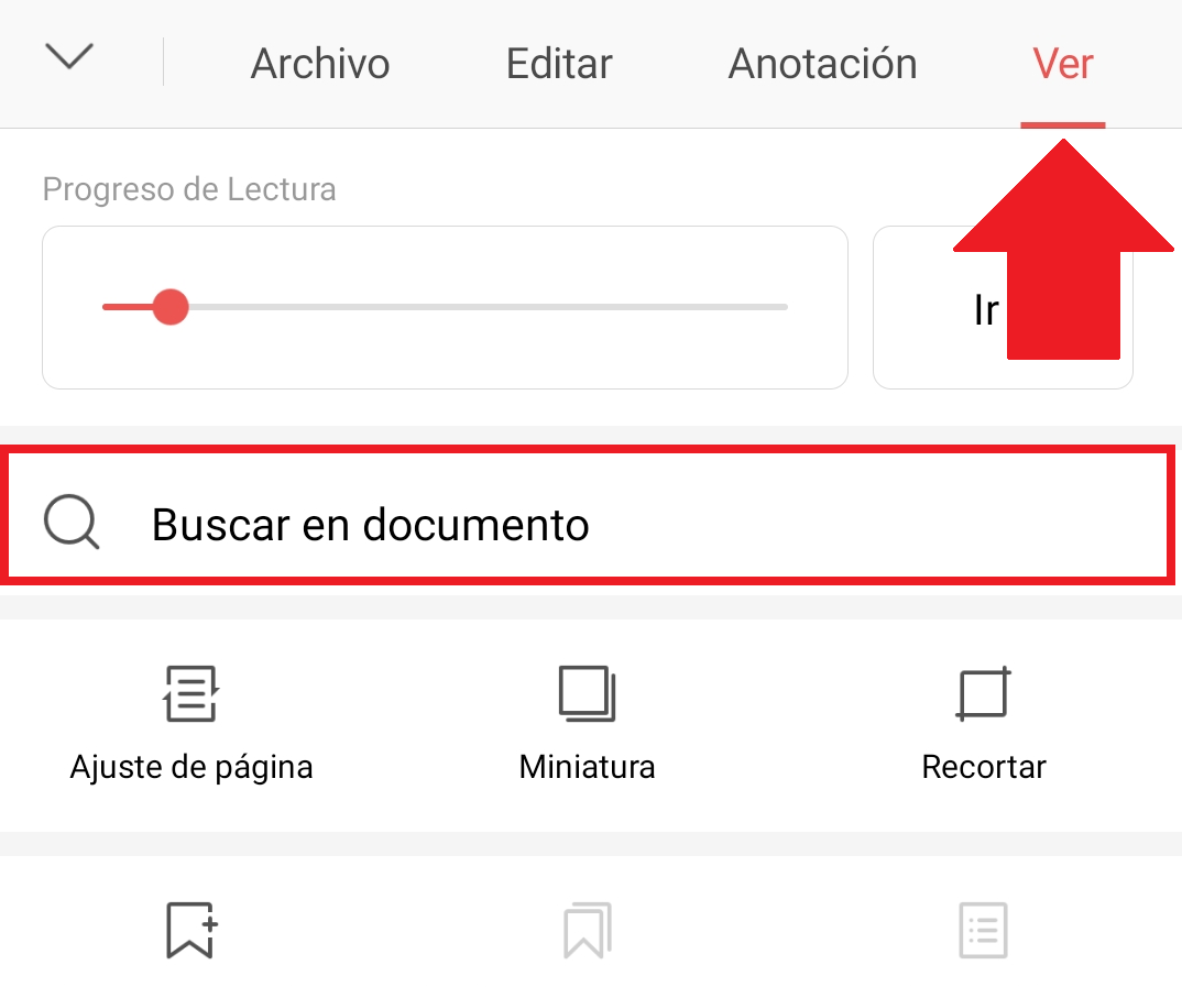 Pestaña de Ver en la aplicación de WPS Office