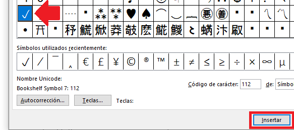 Símbolo sheck en Word