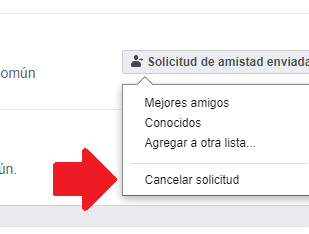 Opción de cancelar solicitudes de amistad en Facebook