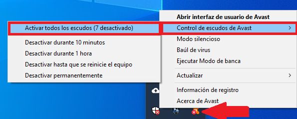 activar todos los escudos de Avast Free Antivirus 2020