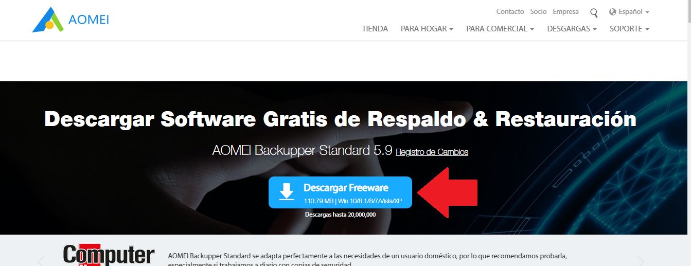 Descargar AOMEI backupper para clonar disco duro