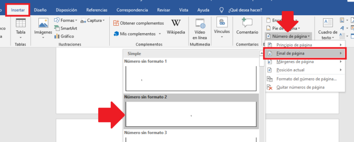 Insertar numeración de páginas en Word