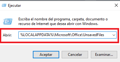 acceso manual a la carpeta de archivos autorecuperados de word