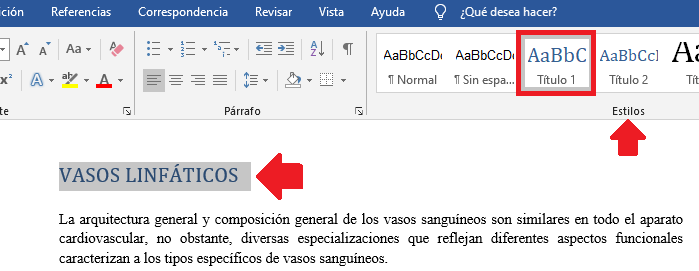 Seleccionar título 1 en Word