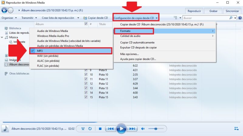 cambiar formato de cda a mp3 windows media windows 10